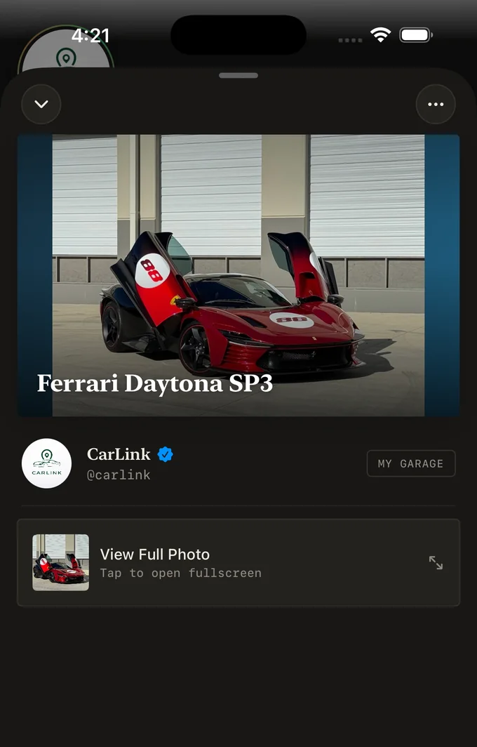 A member's garage in the CarLink app