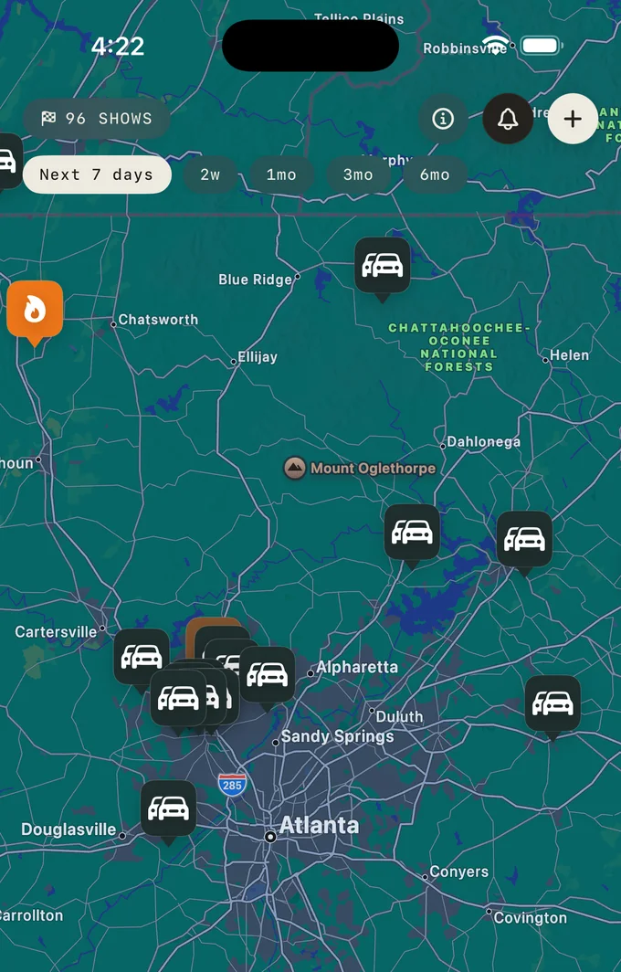 CarLink map of car shows across the country